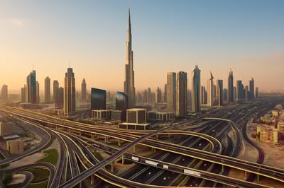 Dubai skyline with major toll roads