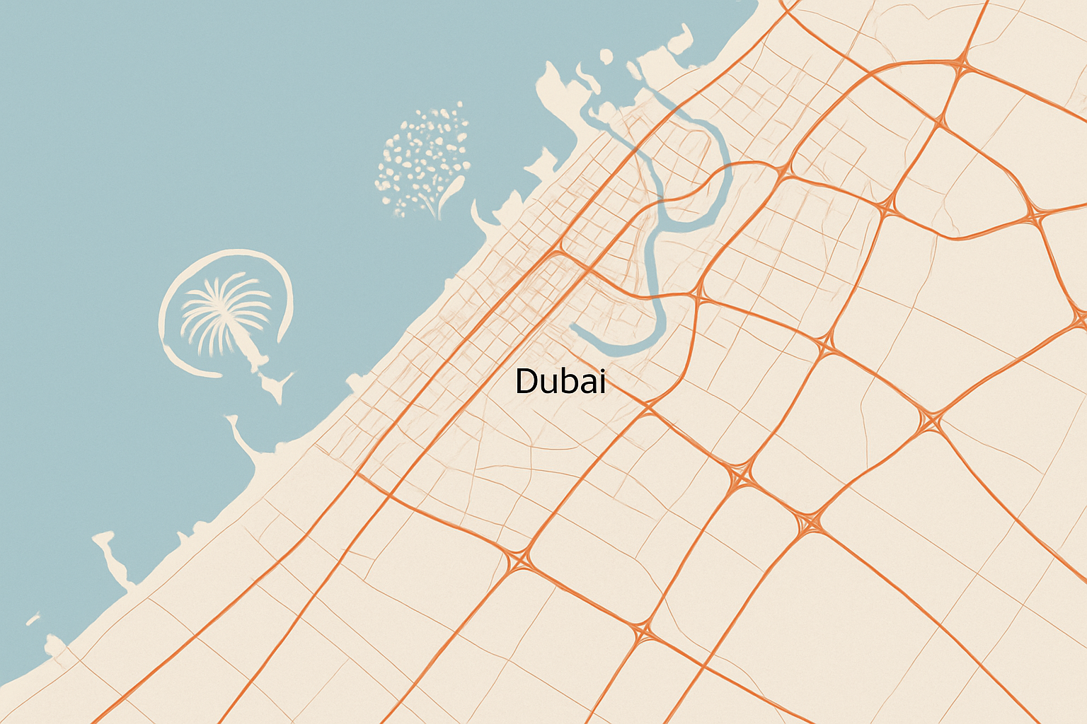 Map of Dubai showing integrated road network